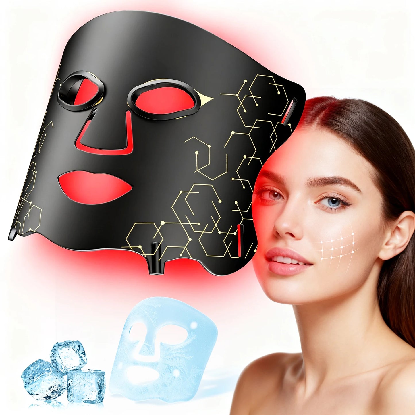 LED Photon Face Mask 66 Beads with Ice Pack 2500Mah Battery Home Skin Rejuvenation