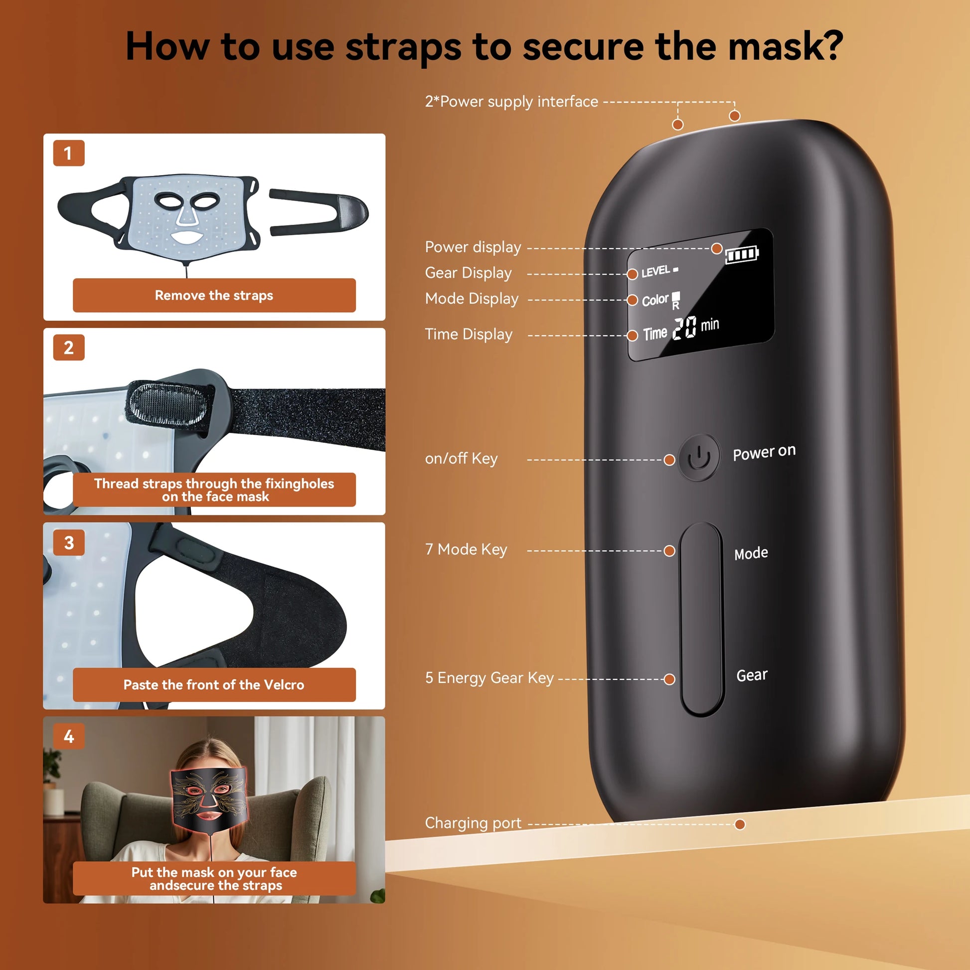 LED Photon Face Mask 66 Beads with Ice Pack 2500Mah Battery Home Skin Rejuvenation