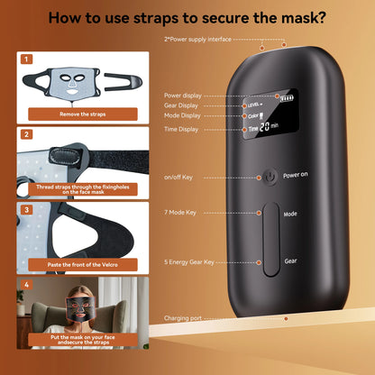 LED Photon Face Mask 66 Beads with Ice Pack 2500Mah Battery Home Skin Rejuvenation